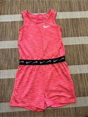 Nike Coral Pink Sleeveless Girls' Athletic Romper with Logo Waistband